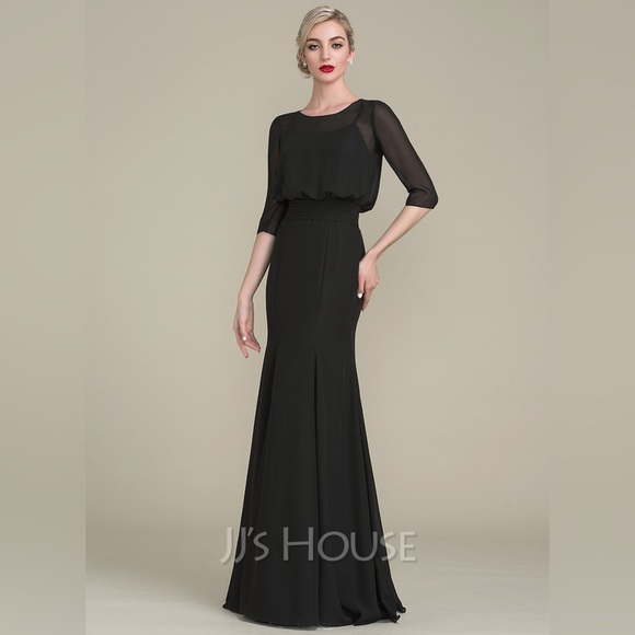 Trumpet/Mermaid Scoop Neck Chiffon Evening Dress - Slate Blue - Picture 2 of 6